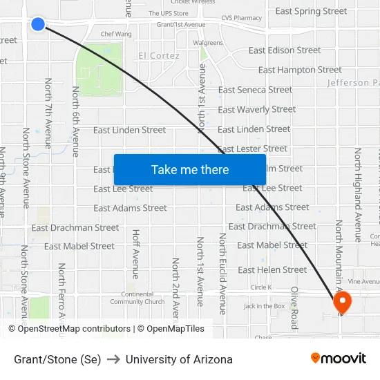 Grant/Stone (Se) to University of Arizona map