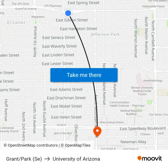 Grant/Park (Se) to University of Arizona map