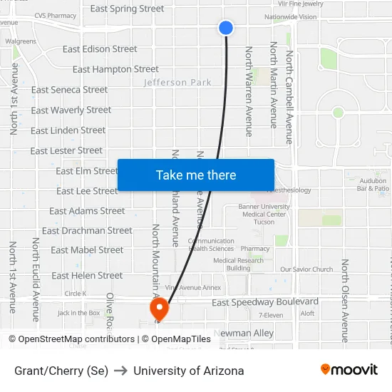 Grant/Cherry (Se) to University of Arizona map