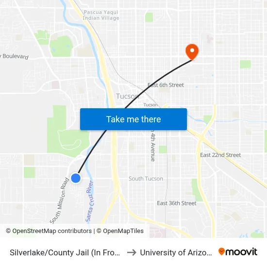 Silverlake/County Jail (In Front) to University of Arizona map