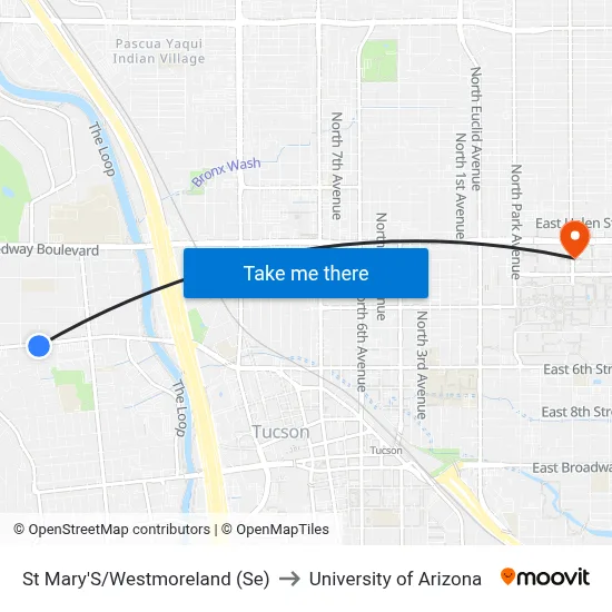 St Mary'S/Westmoreland (Se) to University of Arizona map