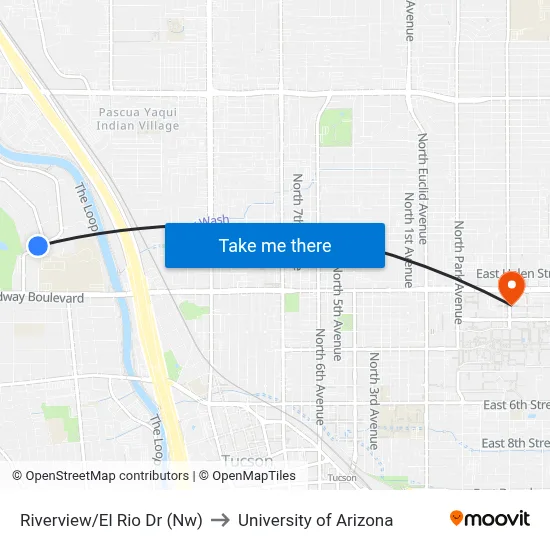 Riverview/El Rio Dr (Nw) to University of Arizona map