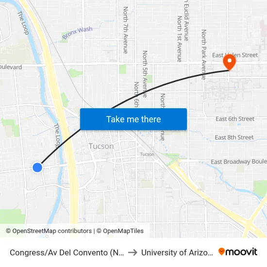 Congress/Av Del Convento (Nw) to University of Arizona map