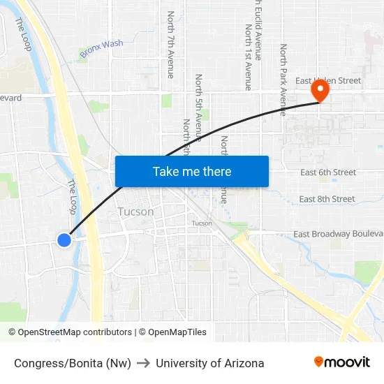 Congress/Bonita (Nw) to University of Arizona map
