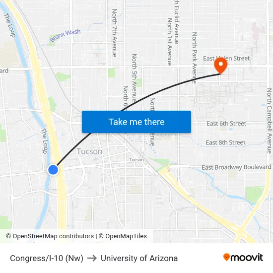 Congress/I-10 (Nw) to University of Arizona map