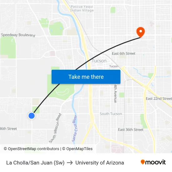 La Cholla/San Juan (Sw) to University of Arizona map