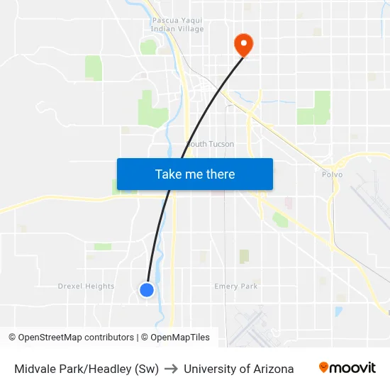 Midvale Park/Headley (Sw) to University of Arizona map