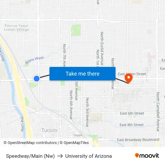 Speedway/Main (Nw) to University of Arizona map