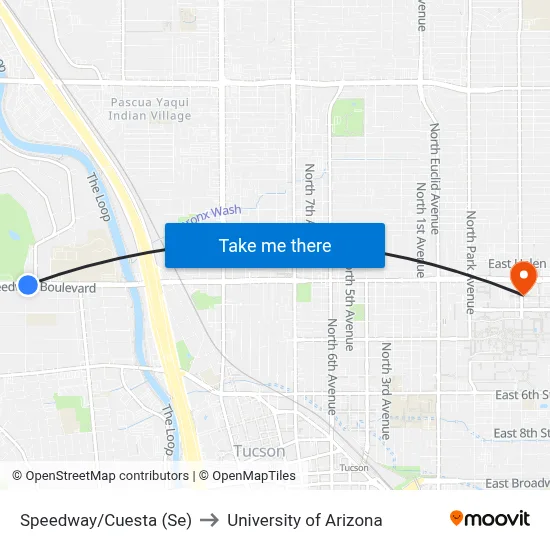 Speedway/Cuesta (Se) to University of Arizona map