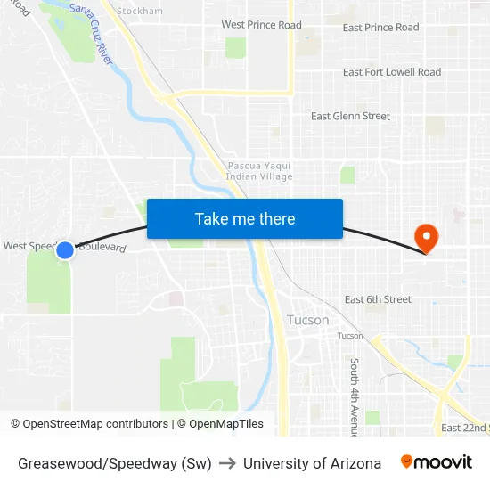 Greasewood/Speedway (Sw) to University of Arizona map