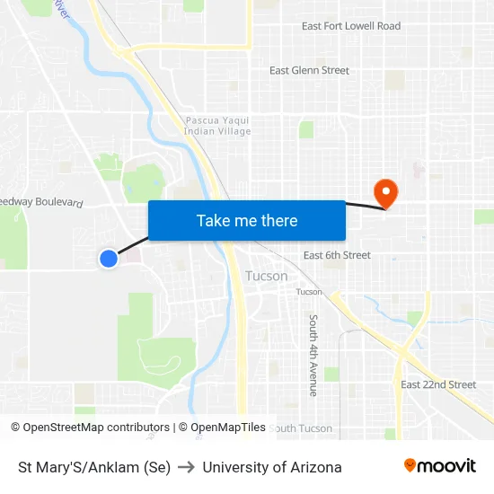 St Mary'S/Anklam (Se) to University of Arizona map