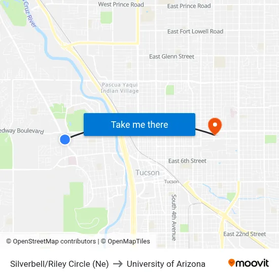 Silverbell/Riley Circle (Ne) to University of Arizona map