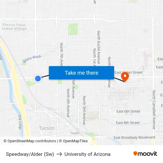 Speedway/Alder (Sw) to University of Arizona map
