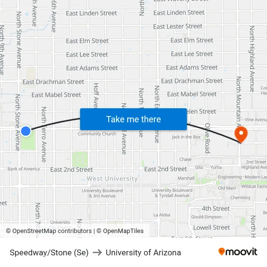 Speedway/Stone (Se) to University of Arizona map