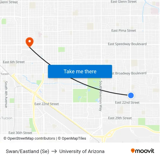Swan/Eastland (Se) to University of Arizona map