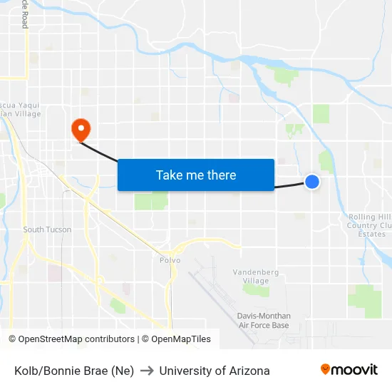 Kolb/Bonnie Brae (Ne) to University of Arizona map