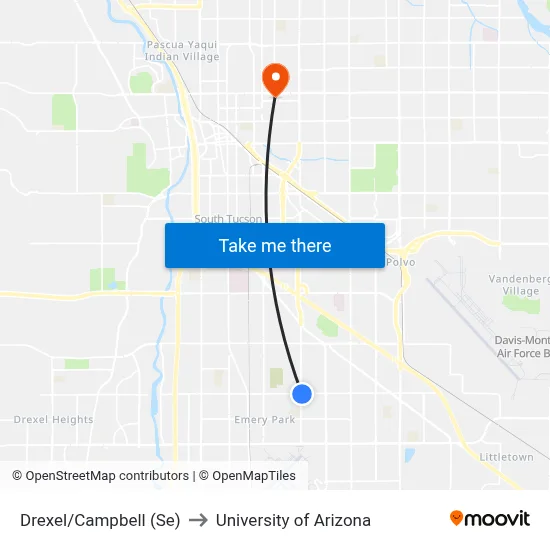 Drexel/Campbell (Se) to University of Arizona map
