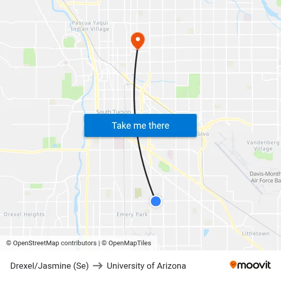 Drexel/Jasmine (Se) to University of Arizona map