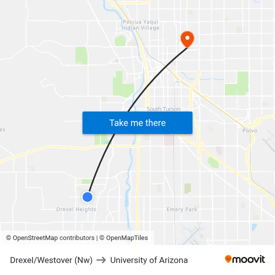 Drexel/Westover (Nw) to University of Arizona map