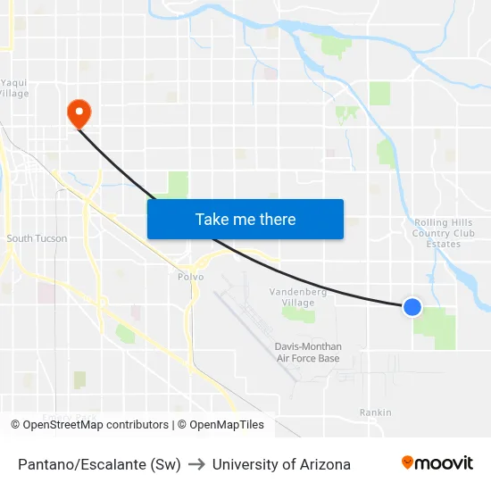 Pantano/Escalante (Sw) to University of Arizona map