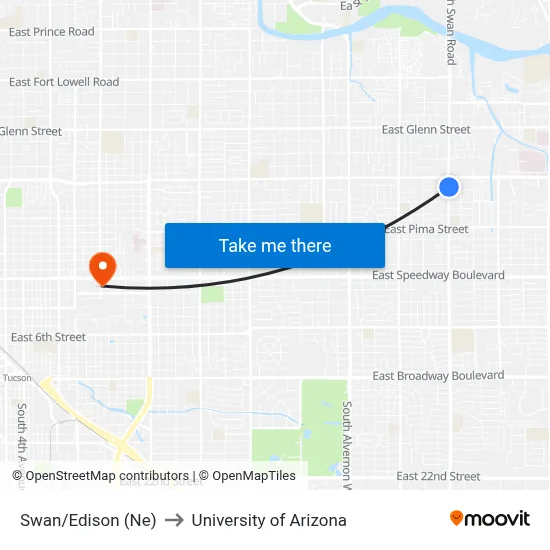 Swan/Edison (Ne) to University of Arizona map