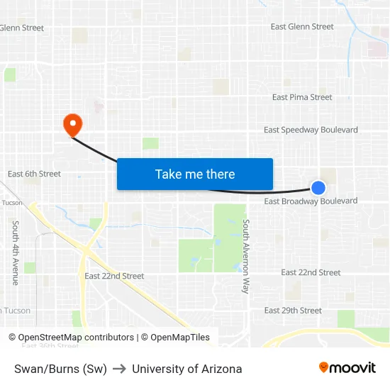Swan/Burns (Sw) to University of Arizona map