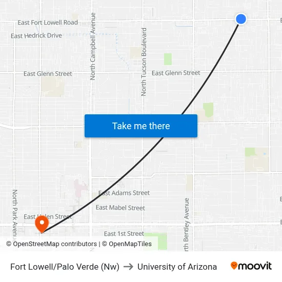 Fort Lowell/Palo Verde (Nw) to University of Arizona map