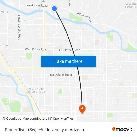 Stone/River (Sw) to University of Arizona map