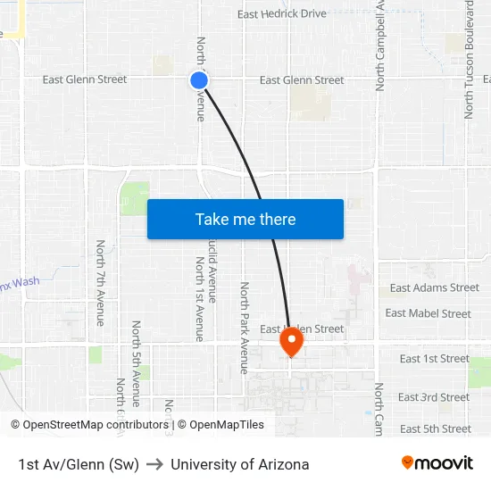 1st Av/Glenn (Sw) to University of Arizona map