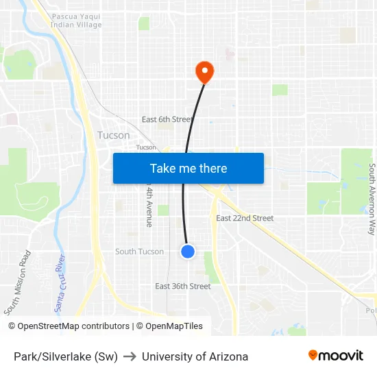 Park/Silverlake (Sw) to University of Arizona map