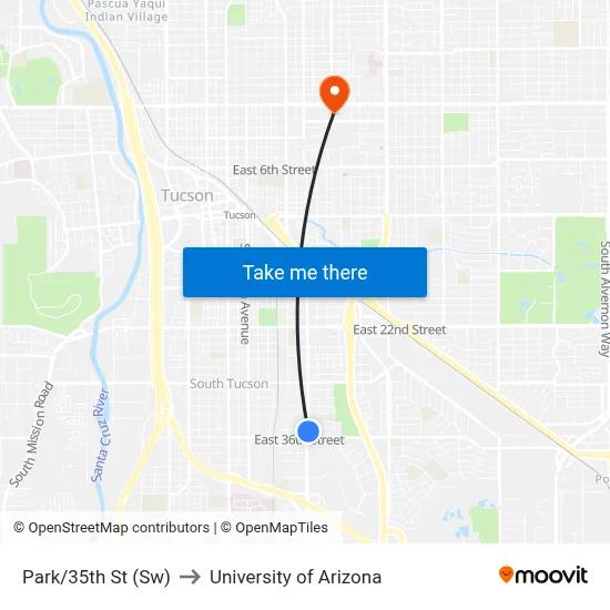 Park/35th St (Sw) to University of Arizona map