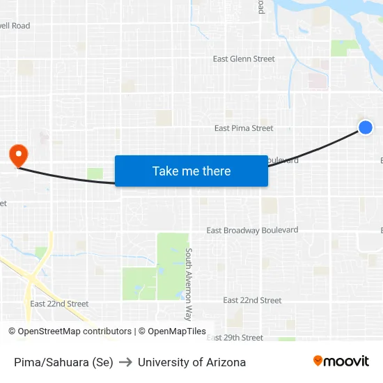 Pima/Sahuara (Se) to University of Arizona map