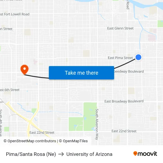 Pima/Santa Rosa (Ne) to University of Arizona map