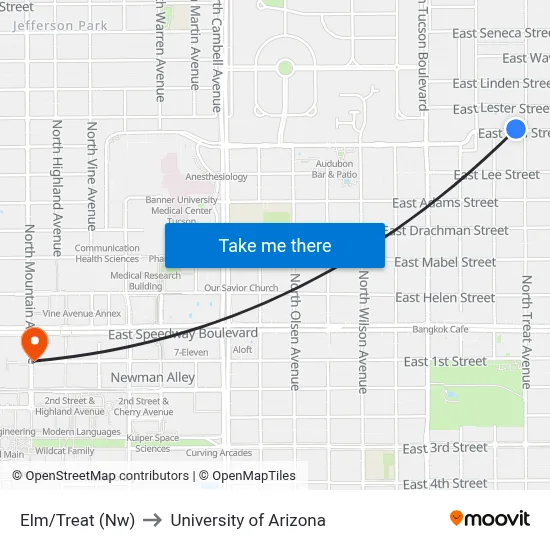 Elm/Treat (Nw) to University of Arizona map