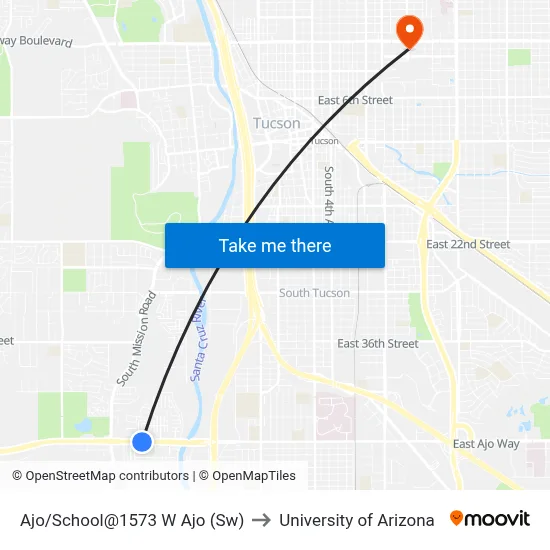 Ajo/School@1573 W Ajo (Sw) to University of Arizona map