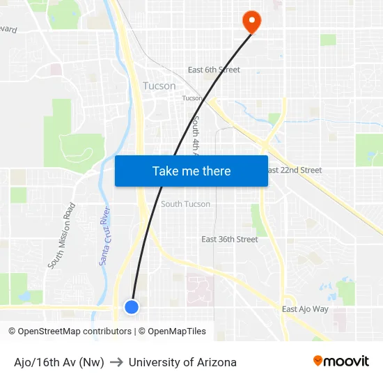 Ajo/16th Av (Nw) to University of Arizona map