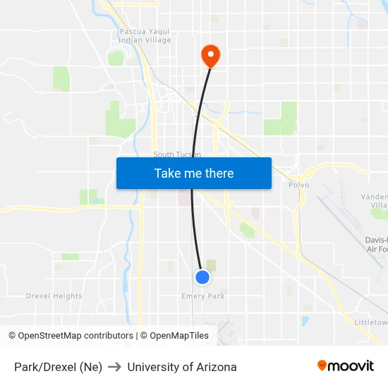 Park/Drexel (Ne) to University of Arizona map