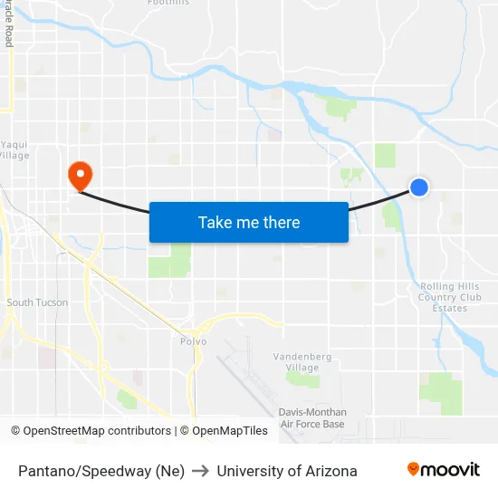Pantano/Speedway (Ne) to University of Arizona map