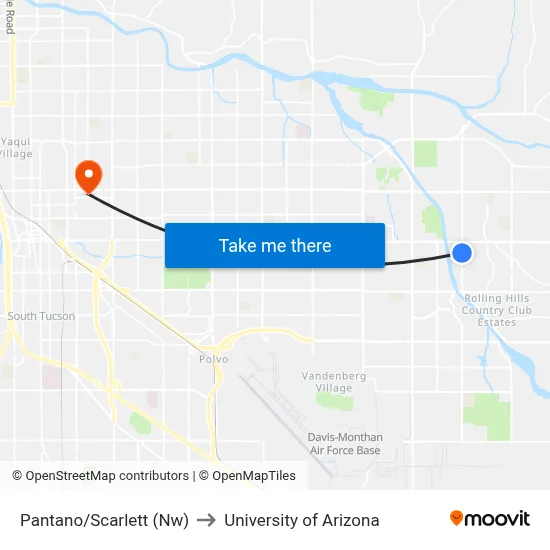 Pantano/Scarlett (Nw) to University of Arizona map
