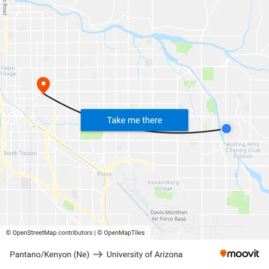 Pantano/Kenyon (Ne) to University of Arizona map