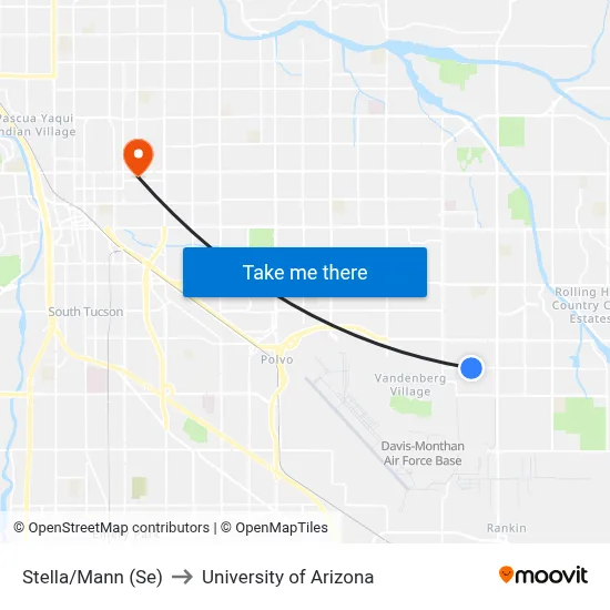 Stella/Mann (Se) to University of Arizona map