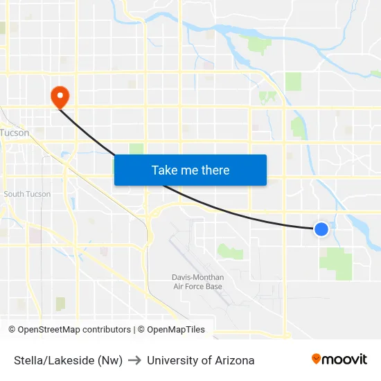 Stella/Lakeside (Nw) to University of Arizona map