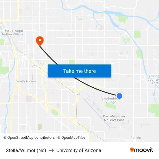 Stella/Wilmot (Ne) to University of Arizona map