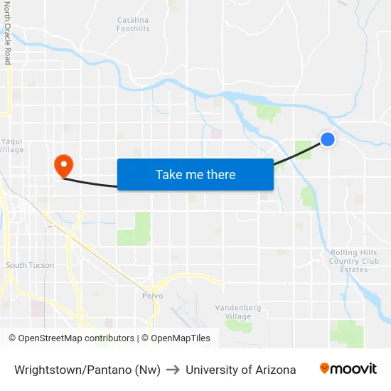 Wrightstown/Pantano (Nw) to University of Arizona map