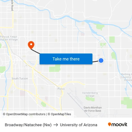 Broadway/Natachee (Nw) to University of Arizona map