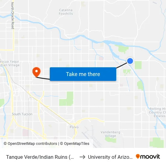 Tanque Verde/Indian Ruins (Nw) to University of Arizona map