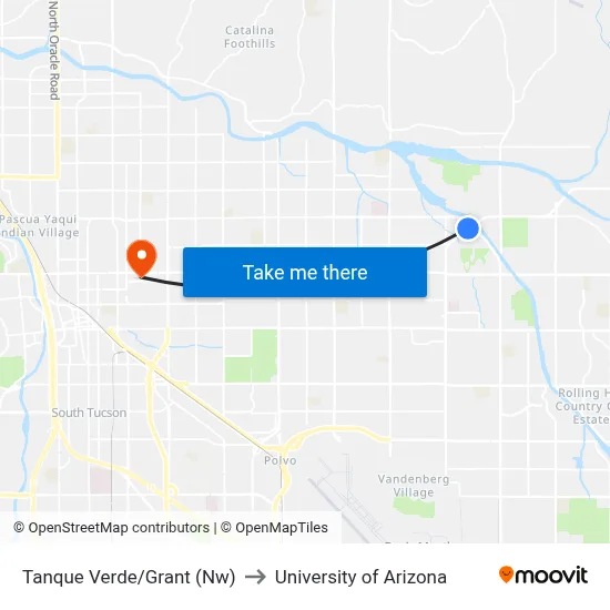 Tanque Verde/Grant (Nw) to University of Arizona map