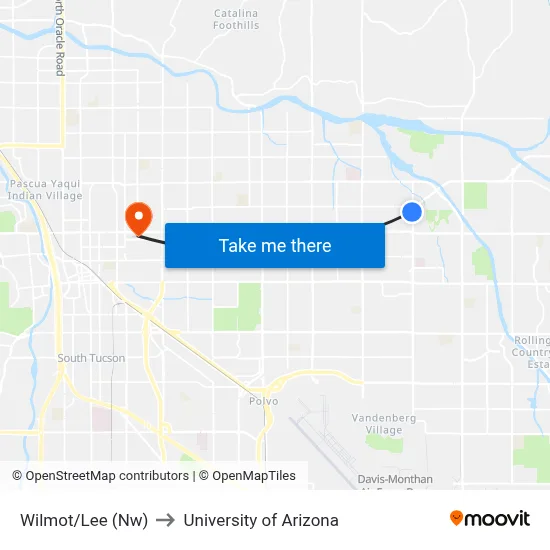 Wilmot/Lee (Nw) to University of Arizona map