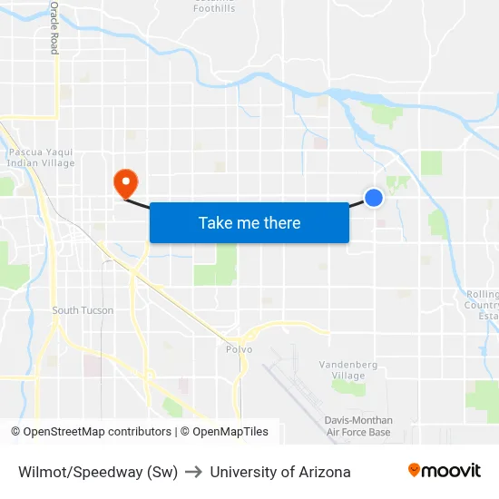 Wilmot/Speedway (Sw) to University of Arizona map