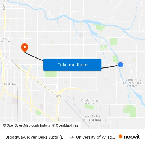 Broadway/River Oaks Apts (Eb) to University of Arizona map
